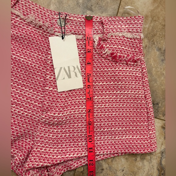 NWT Zara TWEED WEAVE STRUCTURED HIGH WAIST SHORTS W/ BACK POCKETS PINK Medium - Picture 13 of 13